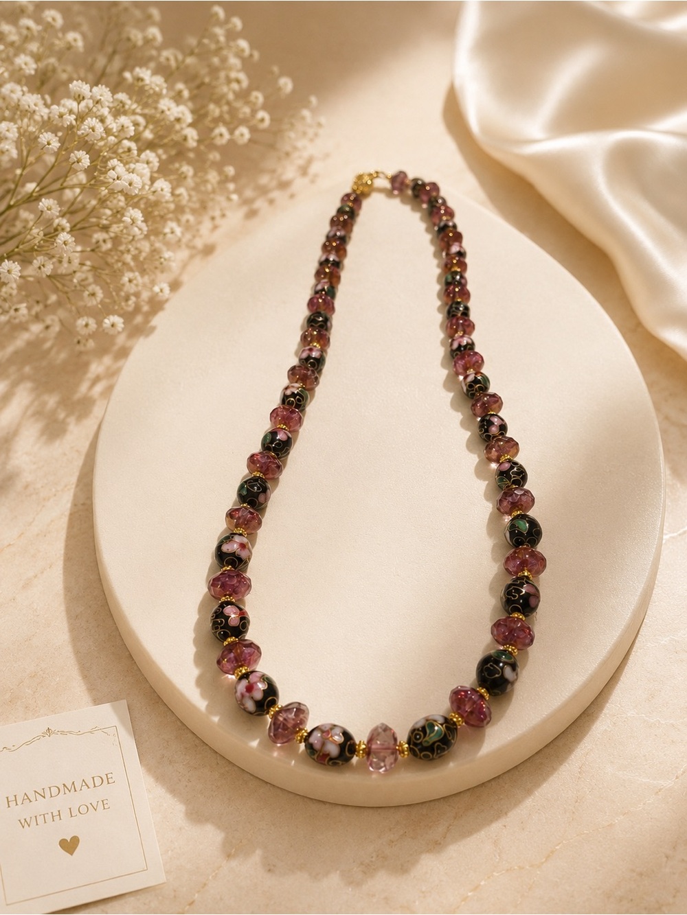 Artisan Made Vintage Cloisonné & Crystal Necklace